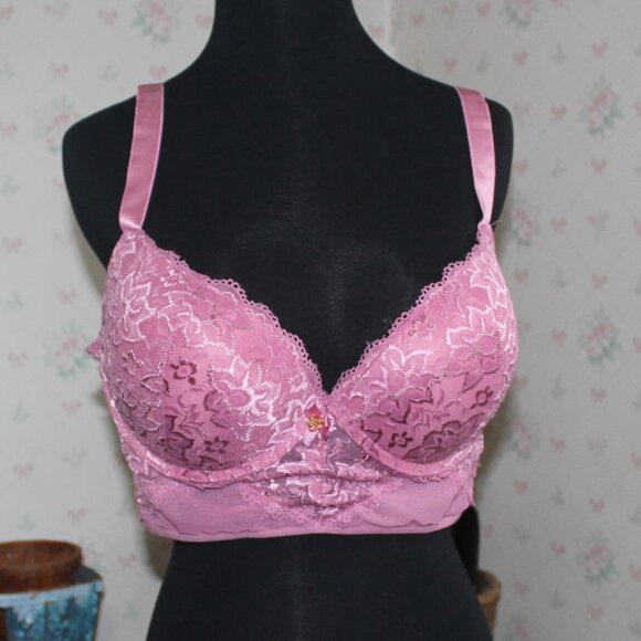 Daisy Fuentes Rose Pink Lace Push-Up Bra 40C - Picture 1 of 10